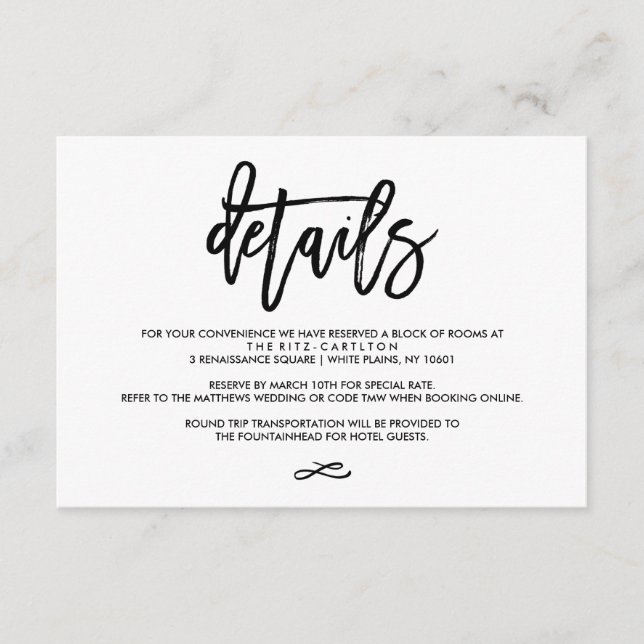 Chic Hand Letter Wedding Details Enclosure Card Begleitkarte (Vorderseite)