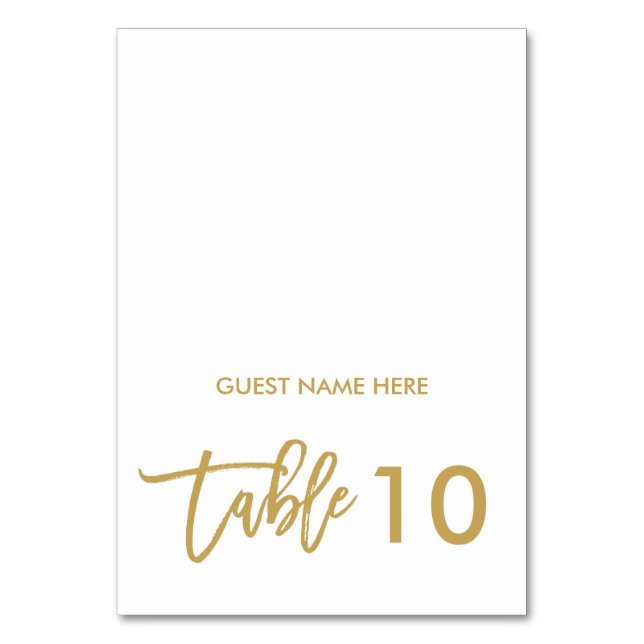 Chic Hand Letter Wedding Escort Platzkarte Gold Tischnummer (Vorderseite)