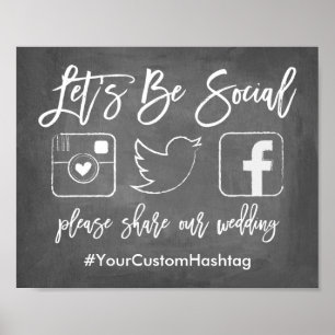 Chic Hand Letter Wedding Hashtag Chalkboard Sign Poster