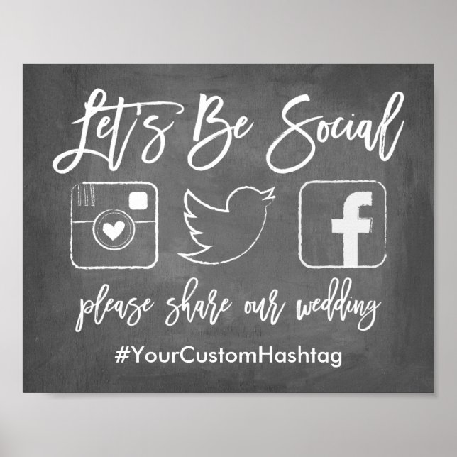 Chic Hand Letter Wedding Hashtag Chalkboard Sign Poster (Vorne)