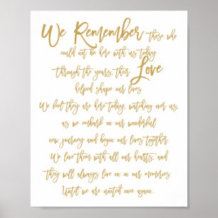 Chic Hand Letter Wedding Memorial Sign Gold Poster