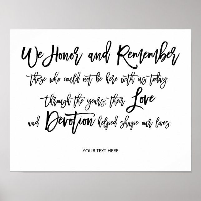 Chic Hand Letter Wedding Memorial Sign Poster (Vorne)
