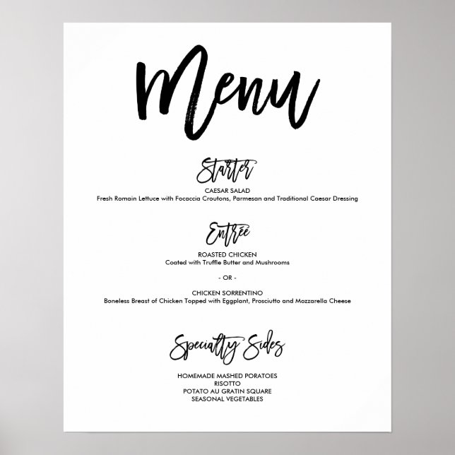 Chic Hand Letter Wedding Menu Poster (Vorne)