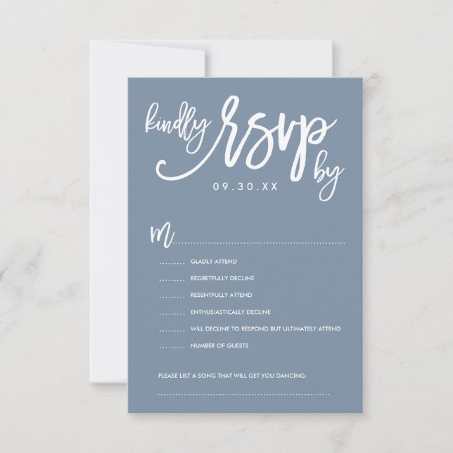 Chic Hand Letter Wedding RSVP Dusty Blue (Vorderseite)