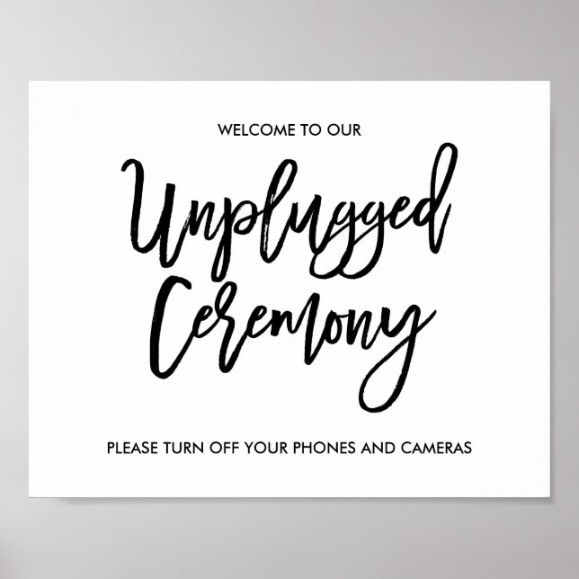 Chic Hand Letter Wedding Unplugged Zeremony Sign Poster (Vorne)