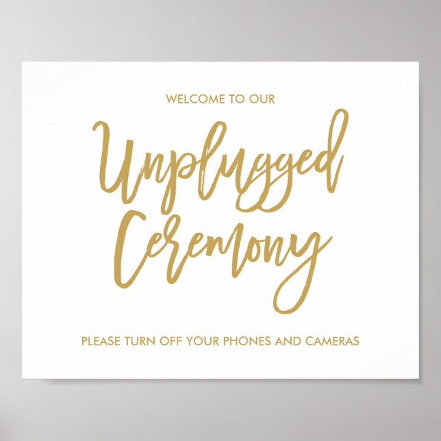 Chic Hand Letter Wedding Unplugged Zeremony Sign Poster (Vorne)