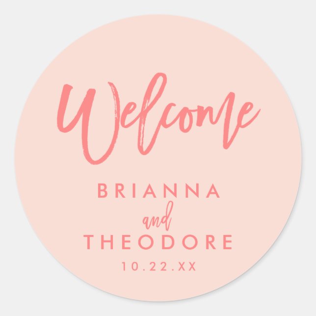 Chic Hand Letter Wedding Welcome Sticker | Koralle (Vorderseite)
