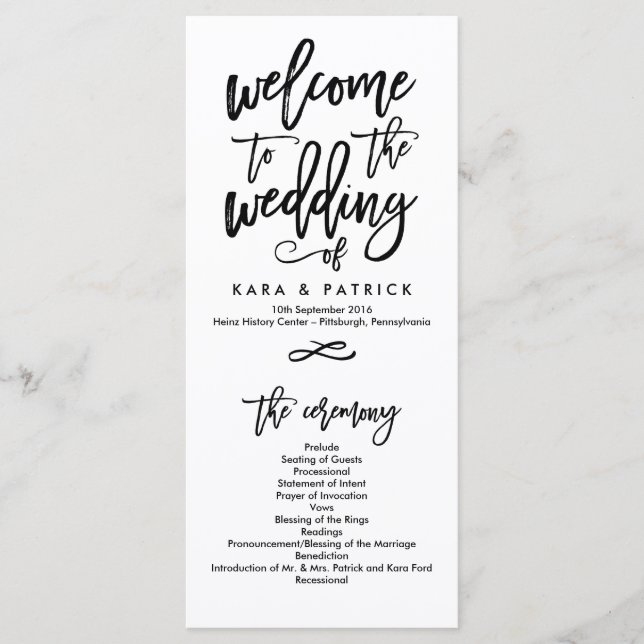 Chic Hand Letter Wedding Zeremony Program Programm (Vorderseite)