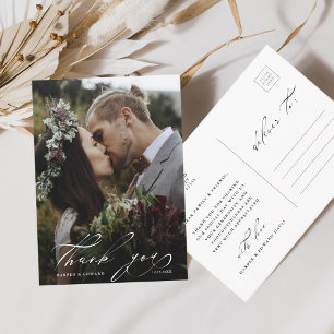 Chic Hand Lettered Foto Wedding Danke Postkarte