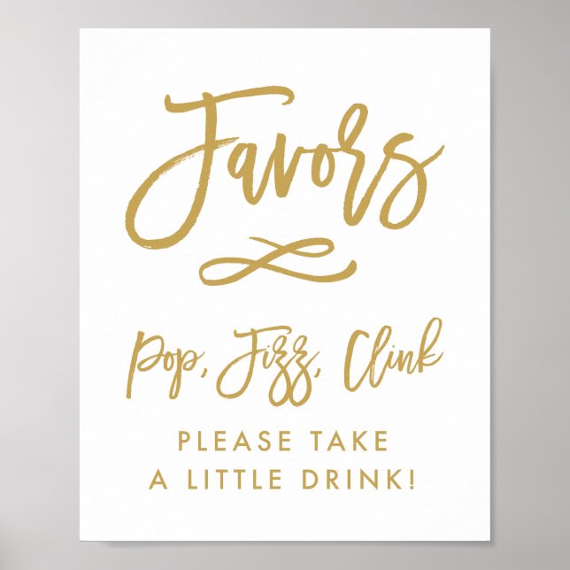 Chic Hand Lettered Gold Favoriten Pop, Fizz, Clink Poster (Vorne)