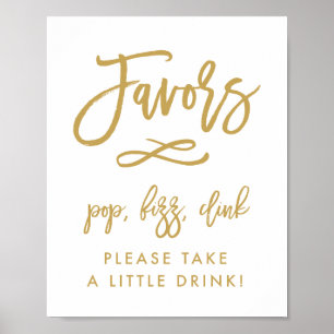 Chic Hand Lettered Gold Favoriten Pop, Fizz, Clink Poster