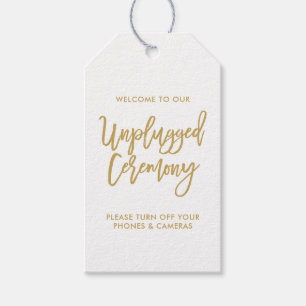 Chic Hand Lettered Gold Unplugony Zeremony Tag Geschenkanhänger