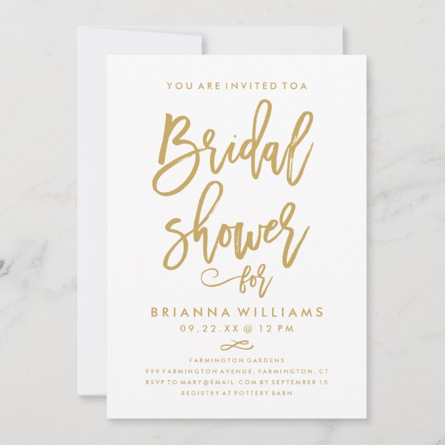 Chic Hand Lettered Gold Wedding Brautparty Einladung (Vorderseite)