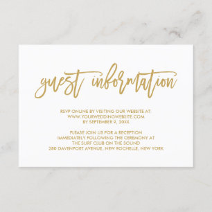 Chic Hand Lettered Gold Wedding Guest Information Begleitkarte