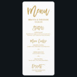 Chic Hand Lettered Gold Wedding Menu Menükarte<br><div class="desc">Stilvolles Hochzeitsmenü mit modernen Script-Schriftart und dem Motto "Essen,  trinken und Verheiratet sein" auf der Rückseite.</div>