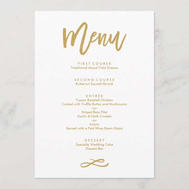 Chic Hand Lettered Gold Wedding Menu Menükarte (Vorderseite)