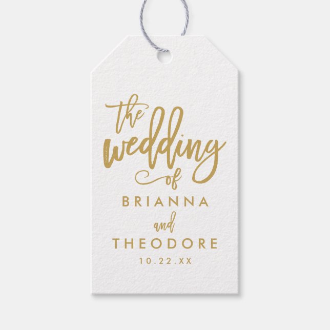 Chic Hand Lettered Gold Wedding-Tag Geschenkanhänger (Vorderseite)