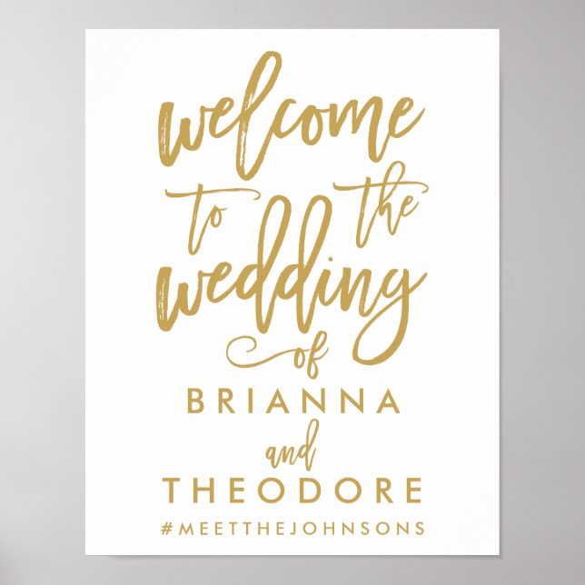 Chic Hand Lettered Gold Wedding Willkommenszeichen Poster (Vorne)