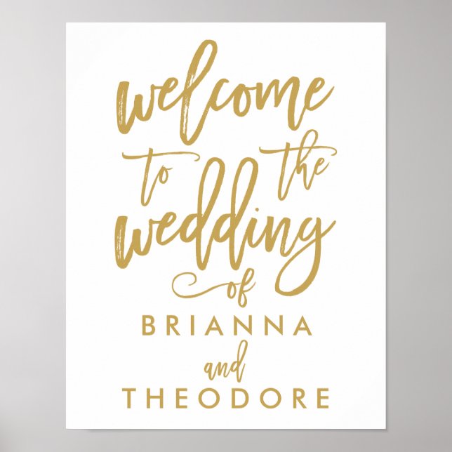 Chic Hand Lettered Gold Wedding Willkommenszeichen Poster (Vorne)
