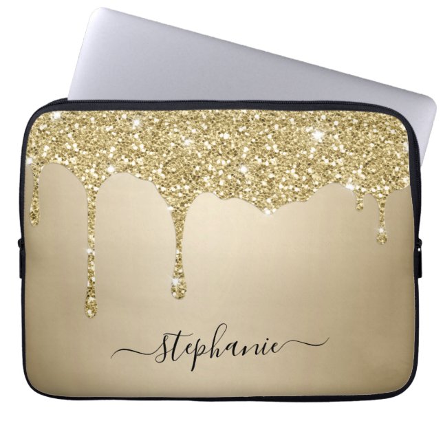chic Hand Lettered Name Gold Glitter Sparkle Drips Laptopschutzhülle (Vorderseite)