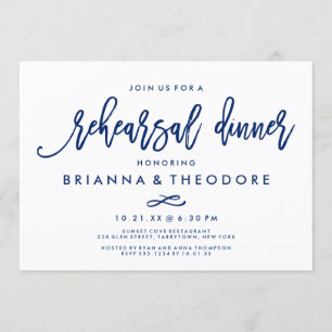 Chic Hand Lettered Wedding Probe Dinner Navy Einladung