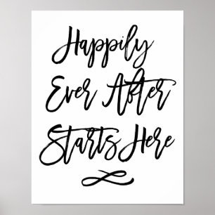 Chic Hand Lettered Wedding Sign Happily Ever After Poster