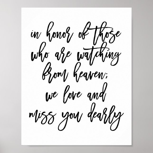 Chic Hand Lettered Wedding Vermisst Loved Ones Poster (Vorne)