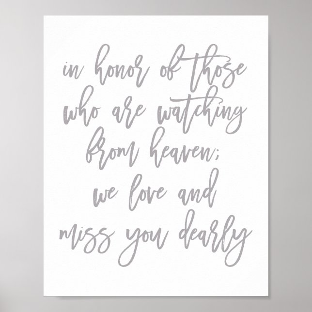 Chic Hand Lettered Wedding Vermisst Loved Ones Poster (Vorne)