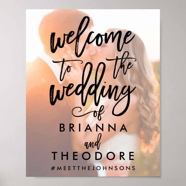 Chic Hand Lettered Wedding Welcome Sign Black Poster (Vorne)