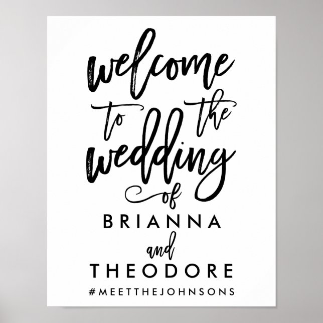 Chic Hand Lettered Wedding Welcome Sign Black Poster (Vorne)