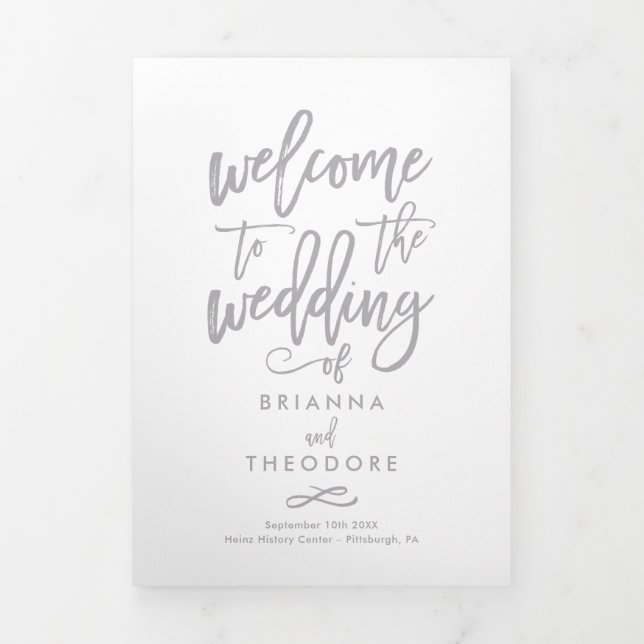 Chic Hand Lettered Wedding Zeremony Foto Program Dreifach-gefaltete Programmkarte (Cover)
