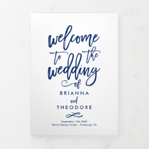 Chic Hand Lettered Wedding Zeremony Foto Program Dreifach-gefaltete Programmkarte