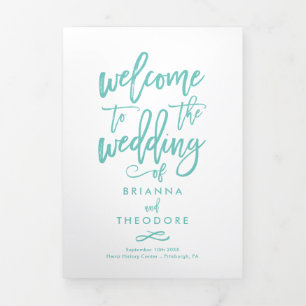 Chic Hand Lettered Wedding Zeremony Foto Program Dreifach-gefaltete Programmkarte