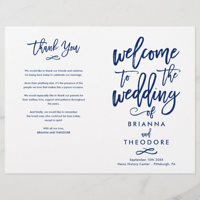 Chic Hand Lettered Wedding Zeremony Programm gekla (Vorderseite)