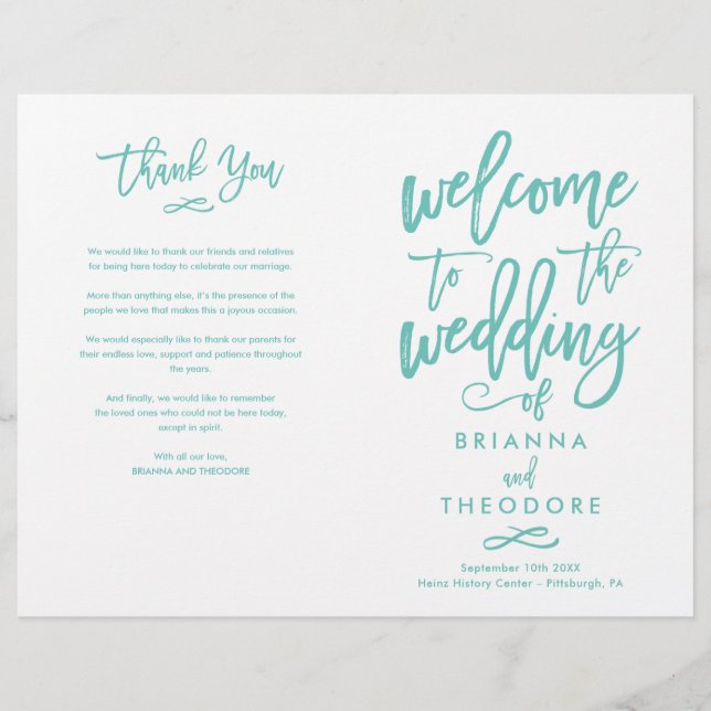 Chic Hand Lettered Wedding Zeremony Programm gekla (Vorderseite)