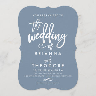 Chic Hand Lettered Weditation Dusty Blue Einladung