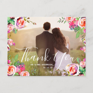 Chic Hand Letters Foto Floral Wedding Vielen Dank Postkarte