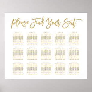 Chic Hand Letting Seating Chart Gold Poster