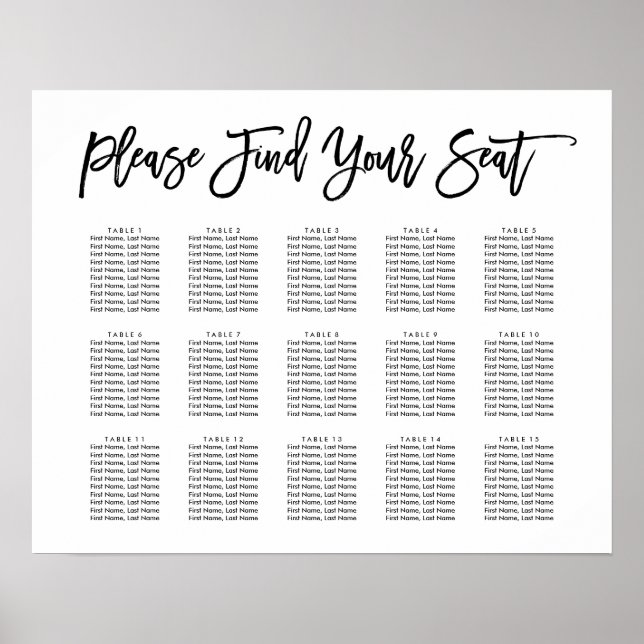 Chic Hand Letting Seating Chart Poster (Vorne)