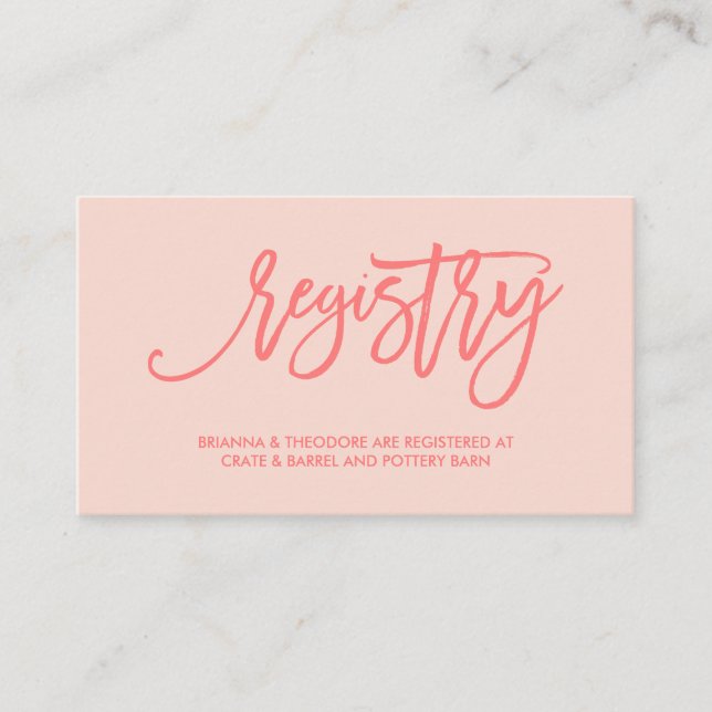 Chic Hand Letting Wedding Registry Card Coral Begleitkarte (Vorderseite)