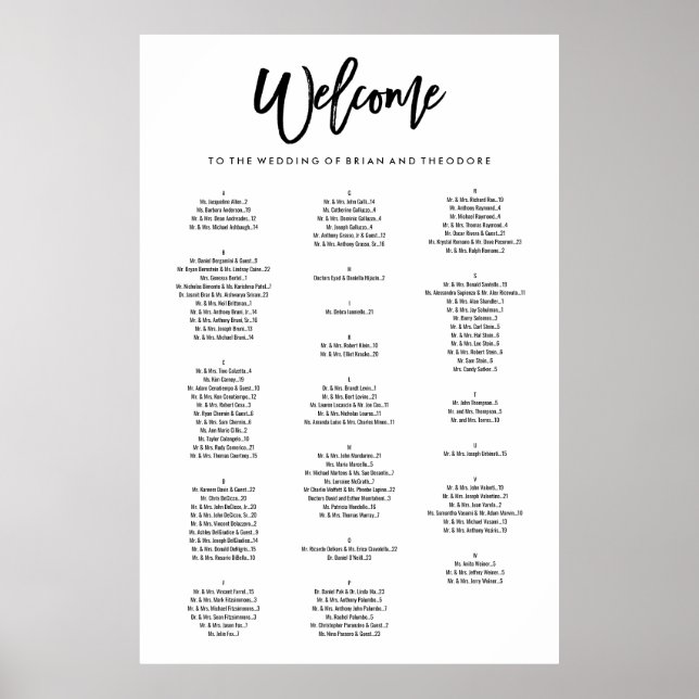 Chic Hand Letting Willkommenssitze Alphabetisch Poster (Vorne)