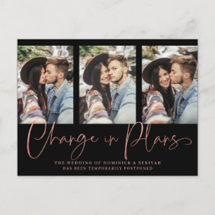 Chic Handgeschriebene Rose Gold Wedding Postponeme Postkarte