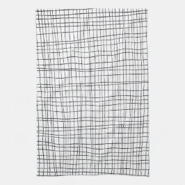 Chic handgezeichnetes Stripgitter schwarz & weiß Geschirrtuch