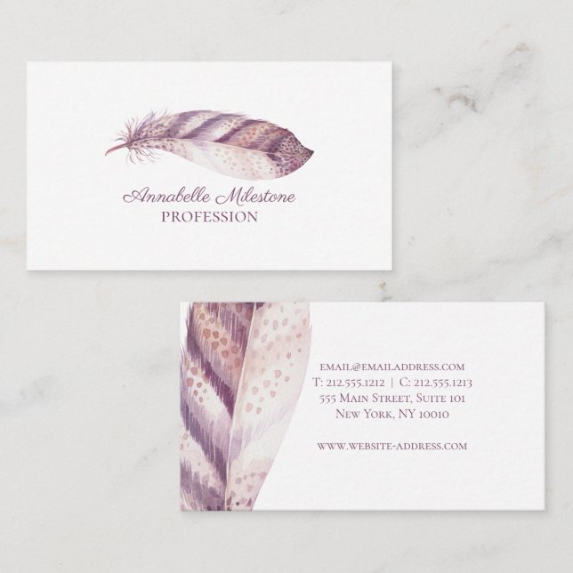 Chic Handgezogener lila Wasserfarbenfederhalter Visitenkarte (Vorne/Hinten)