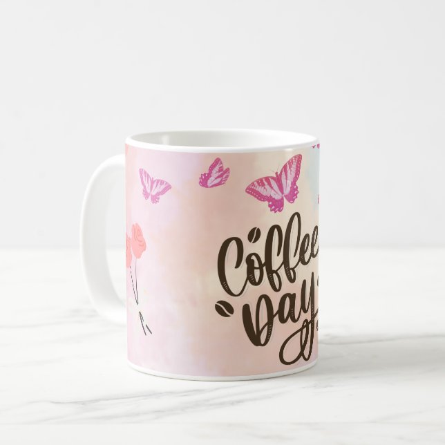 Chic Handlettered Coffee Design Modern Boho "Café" Kaffeetasse (Vorderseite Links)