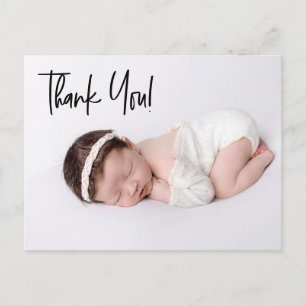Chic Handlettering Baby Girl Foto Birth Danke Postkarte