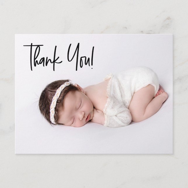 Chic Handlettering Baby Girl Foto Birth Danke Postkarte (Vorderseite)