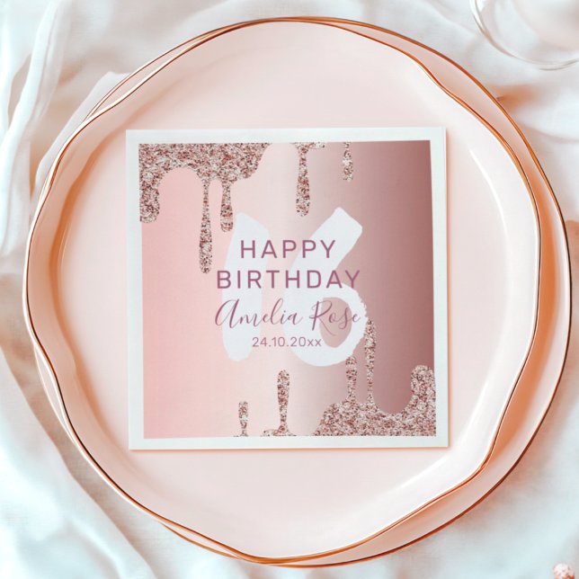 Chic Happy Birthday Rose Gold Glitzer Serviette (Von Creator hochgeladen)