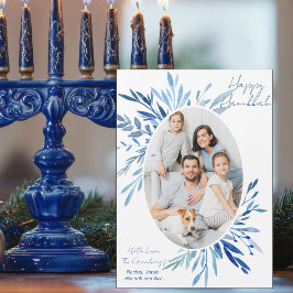 Chic Happy Hanukkah Family Foto Blue Magnet Card