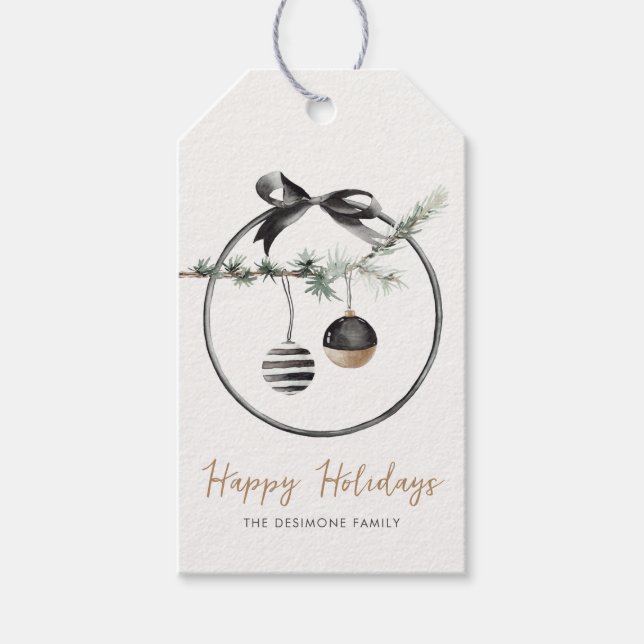 Chic Happy Holidays Black Gold Ornament Weihnachte Geschenkanhänger (Vorderseite)